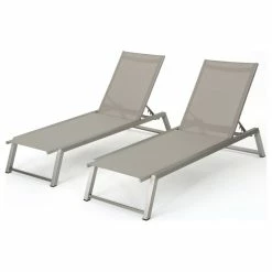 Outlet ๐ GDFStudio GDF Studio Santa Monica Outdoor Gray Mesh Chaise Lounge With Aluminum Frame, Set ๐