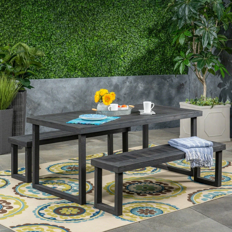 Promo 🥰 GDFStudio GDF Studio Vickers Outdoor Acacia Wood Picnic Set, Dark Gray Finish 🥰 - Image 2