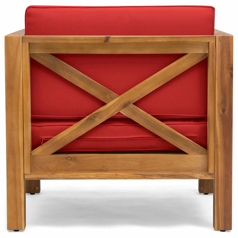 Budget ⭐ GDFStudio Indira Outdoor Acacia Wood Club Chair With Cushion, Red 😉 - Image 4