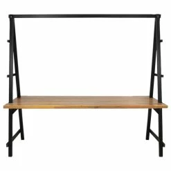 Best Pirce ❤️ GDFStudio Chloe Outdoor Acacia Wood 88.5" Dining Table With Iron Plant Hanger, Teak Finish ✨