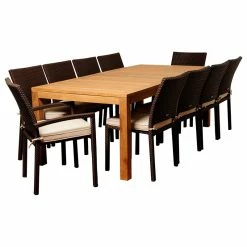 Best Pirce 🔔 Amazonia Darren 11-Piece Rectangular Patio Dining Set | Teak And Wicker Chairs ⭐
