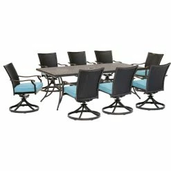 Promo ✨ Hanover Traditions 9-Piece Dining Set, Cast-Top Table, Blue/Bronze ✔️