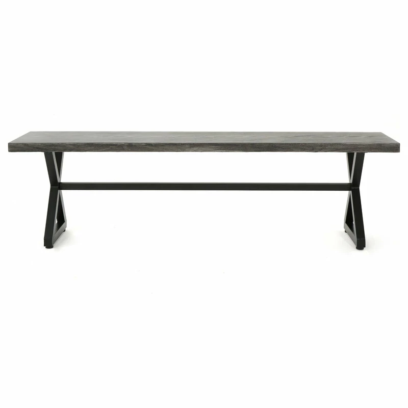 Wholesale 🛒 GDFStudio GDF Studio Rosarito Outdoor Aluminum Dining Bench With Black Steel Frame, Gray 😉 - Image 5