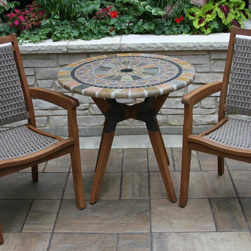 Cheapest 👏 Outdoor Interiors 3-Piece Sandstone, Eucalyptus And Metal Bistro Set, With Stacking Armchair 😍 - Image 2