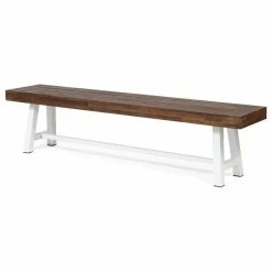 Discount 😀 GDFStudio Marian Outdoor Acacia Wood Bench, Sandblast Dark Brown, White Metal 🔔