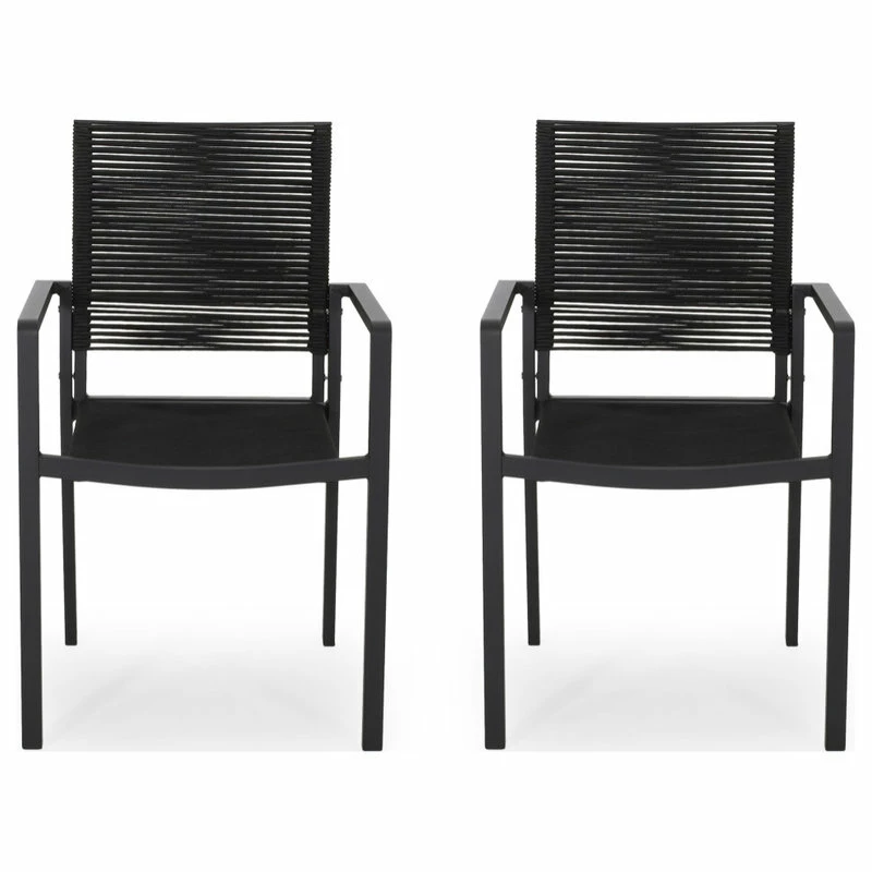Best Pirce 🤩 GDFStudio Jean Outdoor Modern Dining Chair With Rope Seat, Set Of 2, Dark Gray/Black 💯 - Image 2