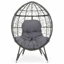 Discount ✔️ GDFStudio Amaryllis Outdoor Wicker Teardrop Chair With Cushion, Gray/Dark Gray 🎉