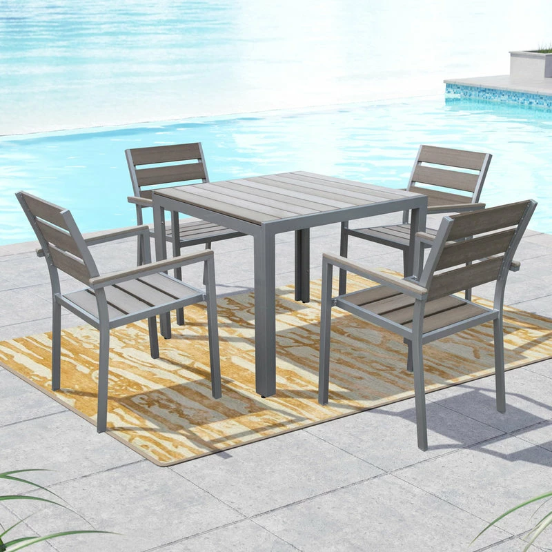 Buy 😍 CorLiving Distribution LLC CorLiving Gallant 5-Piece Sun Bleached Gray Outdoor Dining Set 😉 - Image 2