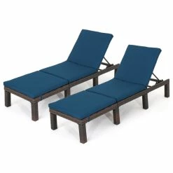 Coupon ๐ GDFStudio GDF Studio Joyce Outdoor Wicker Chaise Lounge With Cushion, Blue, Set Of 2 ๐