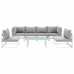 Best Sale ๐ฏ LexMod Fortuna 7-Piece Outdoor Aluminum Sectional Sofa Set, White Gray ๐