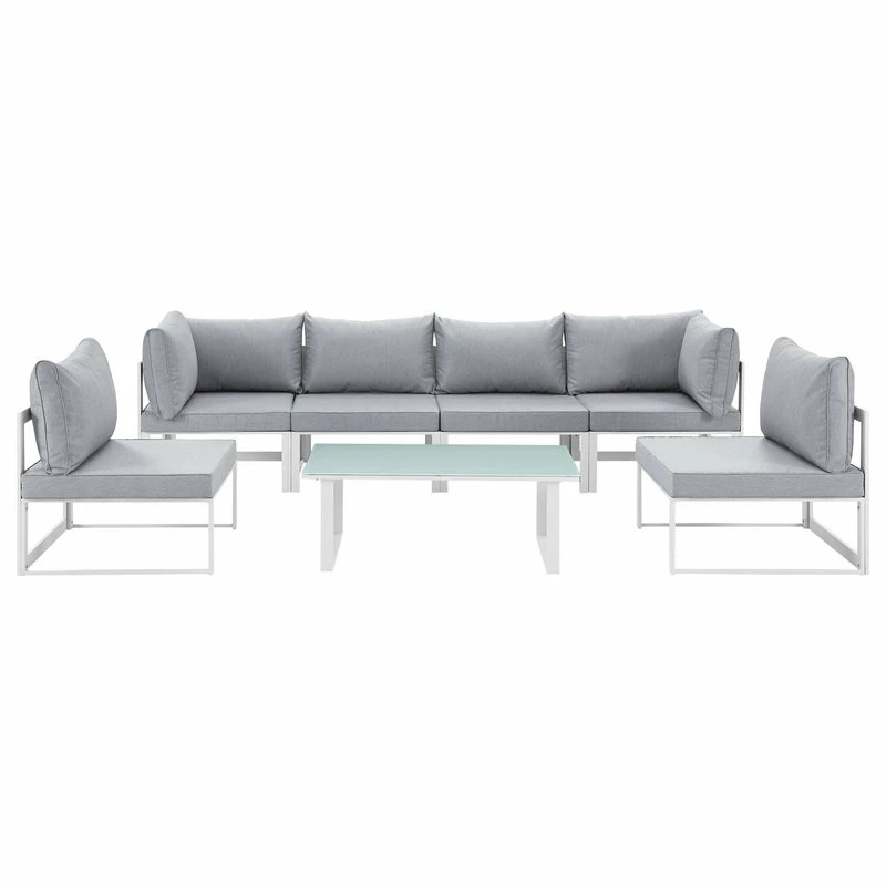 Best Sale ๐ฏ LexMod Fortuna 7-Piece Outdoor Aluminum Sectional Sofa Set, White Gray ๐