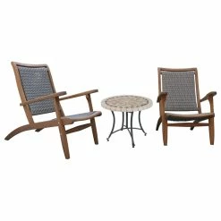 Budget โค๏ธ Outdoor Interiors 3-Piece Eucalyptus Lounge Set With Spanish Marble Accent Table ๐ฅฐ