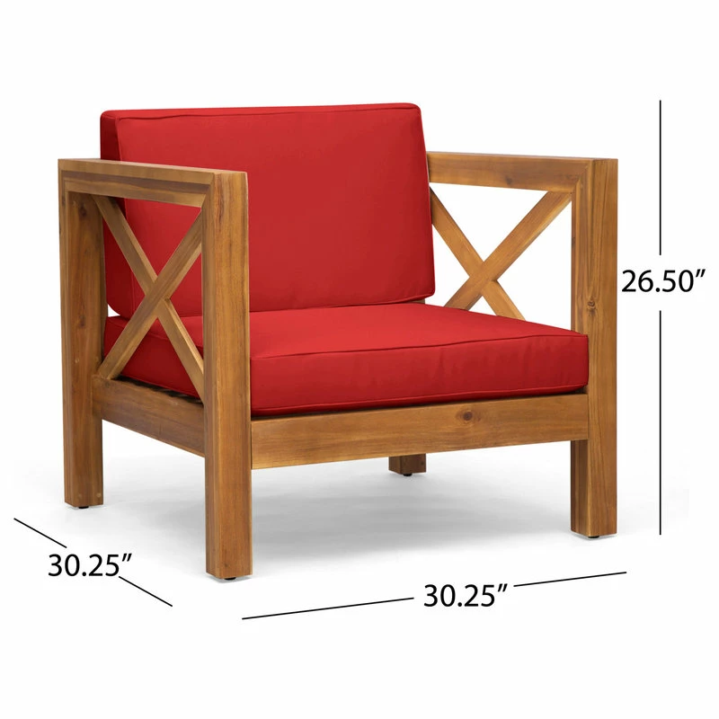 Budget ⭐ GDFStudio Indira Outdoor Acacia Wood Club Chair With Cushion, Red 😉 - Image 2