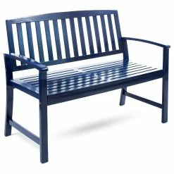 Best deal โ๏ธ GDFStudio GDF Studio Lola Outdoor Acacia Wood Bench, Navy Blue ๐
