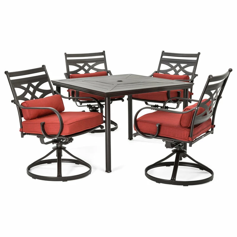 Discount ๐งจ Hanover Montclair 5-Piece Patio Dining Set With Rockers And Square Table, Chili Red ๐