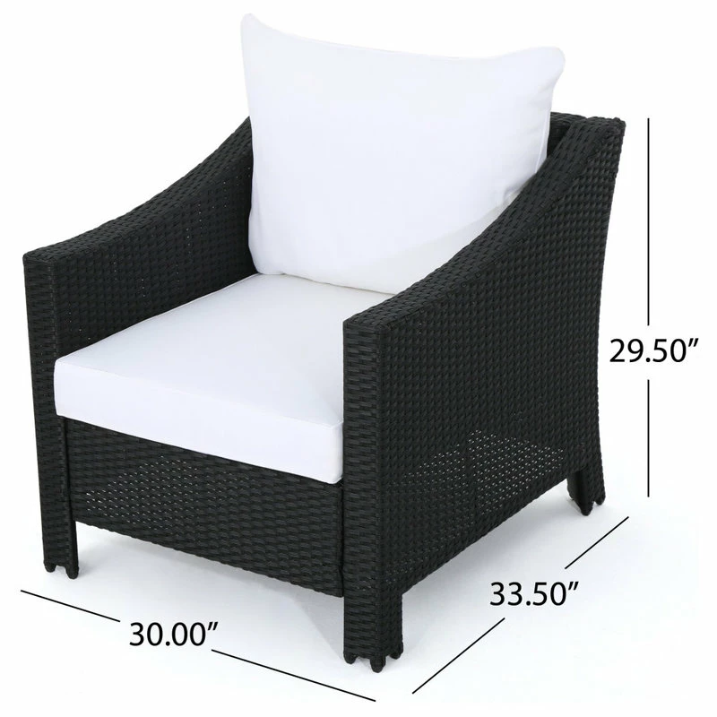 Brand new ⭐ GDFStudio GDF Studio Dione Outdoor Black Wicker Club Chairs With White Cushions, Set Of 2 😉 - Image 3