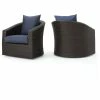 Best Pirce 🧨 GDFStudio GDF Studio Dillard Outdoor Mix Brown Wicker Swivel Club Chair, Navy Blue, Set Of ⌛