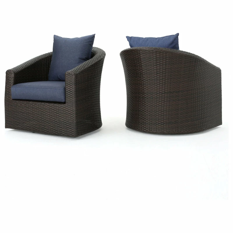 Best Pirce ๐งจ GDFStudio GDF Studio Dillard Outdoor Mix Brown Wicker Swivel Club Chair, Navy Blue, Set Of โ