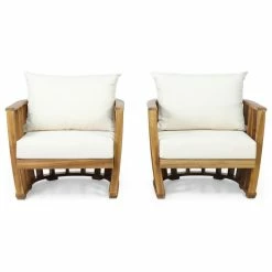 Wholesale ⌛ GDFStudio Wallowa Outdoor Acacia Wood Club Chairs With Cushions (Set 2), Teak And Cream 👏