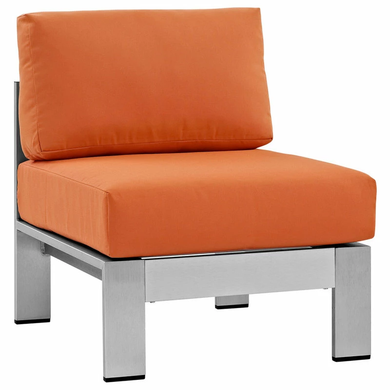 Best deal 😀 LexMod Shore Armless Sectional Outdoor Aluminum Chair, Silver Orange 👍