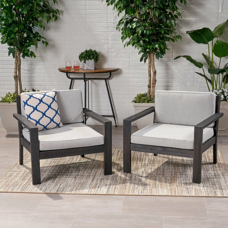 Wholesale ๐คฉ GDFStudio Susan Outdoor Acacia Wood Club Chairs With Cushions, Set Of 2, Light Gray ๐ - Image 2