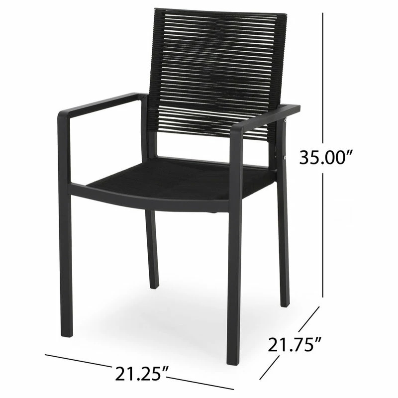 Best Pirce 🤩 GDFStudio Jean Outdoor Modern Dining Chair With Rope Seat, Set Of 2, Dark Gray/Black 💯 - Image 10