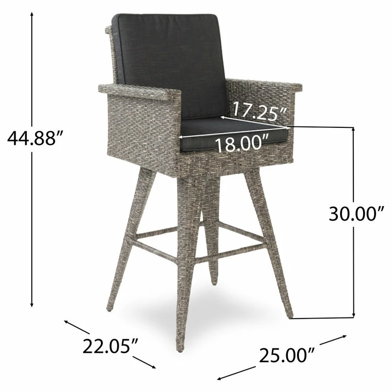 Wholesale ๐ GDFStudio GDF Studio Elysium Outdoor Wicker Barstool With Water Resistant Cushions ๐ - Image 3