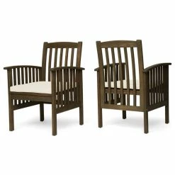 Flash Sale โ GDFStudio GDF Studio Phoenix Outdoor Acacia Wood Dining Chairs With Cushions, Set Of 2, Gr ๐