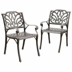 Budget 🥰 GDFStudio GDF Studio Fonzo Outdoor Bronze Cast Aluminum Dining Chairs, Set Of 2 🔔