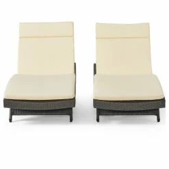 Promo โจ GDFStudio GDF Studio Nassau Outdoor Gray Wicker Chaise Lounge, Beige Cushions, Set Of 2 ๐