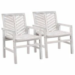 Cheap 👍 Walker Edison Wood Chevron Patio Chair, Set Of 2, White Wash 💯