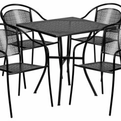 Brand new ❤️ Flash Furniture 28'' Square Black Indoor-Outdoor Steel Patio Table Set With 4 Round Back Chairs 💯