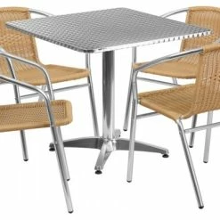 Coupon 🧨 Flash Furniture Indoor-Outdoor Table Set, Aluminum With Beige 💯