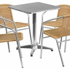 Best deal 👍 Flash Furniture 23.5'' Square Aluminum Indoor-Outdoor Table With 4 Beige Rattan Chairs ✔️