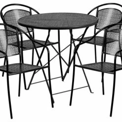 New ✔️ Flash Furniture 5-Piece 30" Round Fold Patio Set, Black 🔥