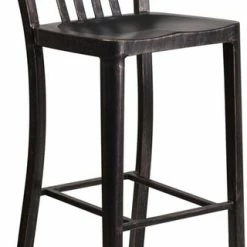 Best Pirce ✨ Flash Furniture High Metal Indoor Outdoor Barstool/Vertical Slat Back, Black Antique Gold, 30" 😀