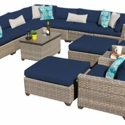 Cheap ⌛ TKClassics TKC Monterey 13 Piece Patio Wicker Sofa Set In Navy 👏
