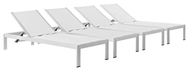 Cheap ❤️ Modway Shore Set Of 4 Outdoor Patio Aluminum Chaise EEI-2473-SLV-WHI-SET 🎉