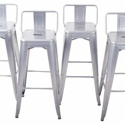Best Sale 💯 Belleze Low Back Indoor/Outdoor Stool, Set Of 4, Silver, 24" Low Back ⭐