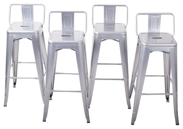 Best Sale 💯 Belleze Low Back Indoor/Outdoor Stool, Set Of 4, Silver, 24" Low Back ⭐